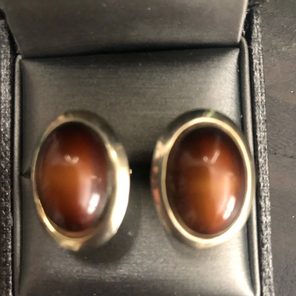 Oval Brown Cabochon Cuff Links in Gold-Tone Setting